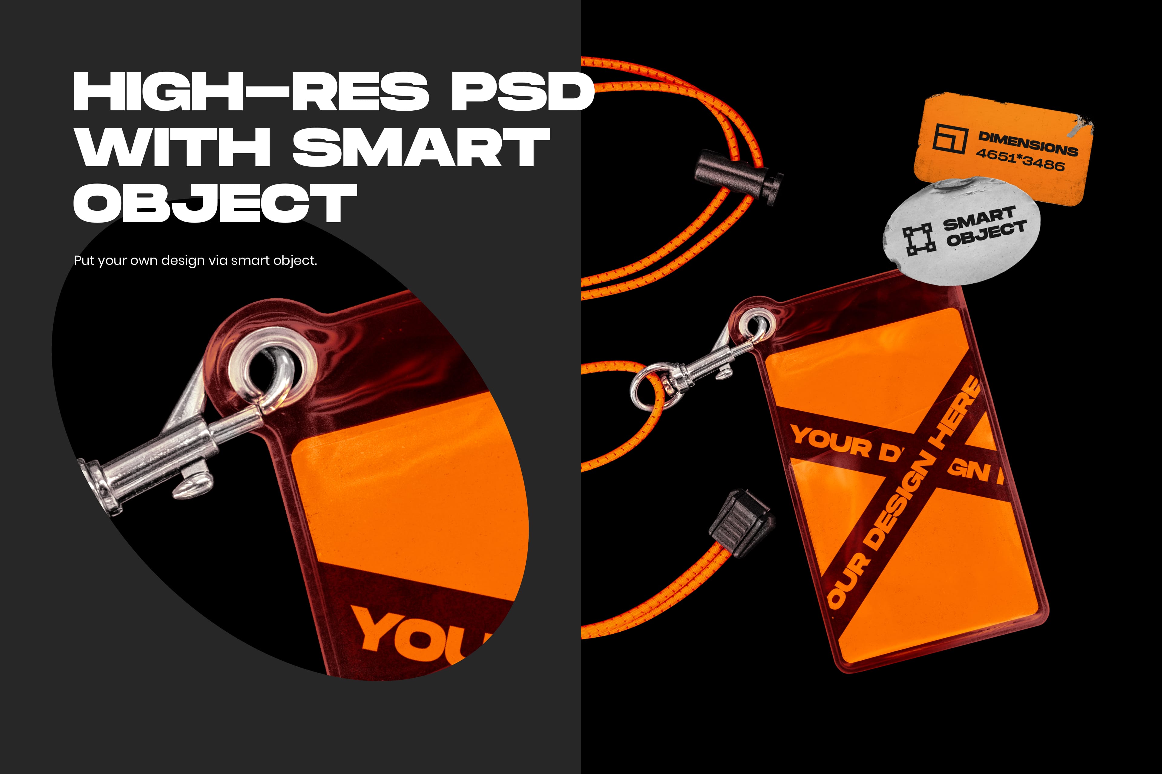 半透明塑料工作牌胸牌和挂绳的样机-PLASTIC ID CARD AND LANYARD MOCKUP