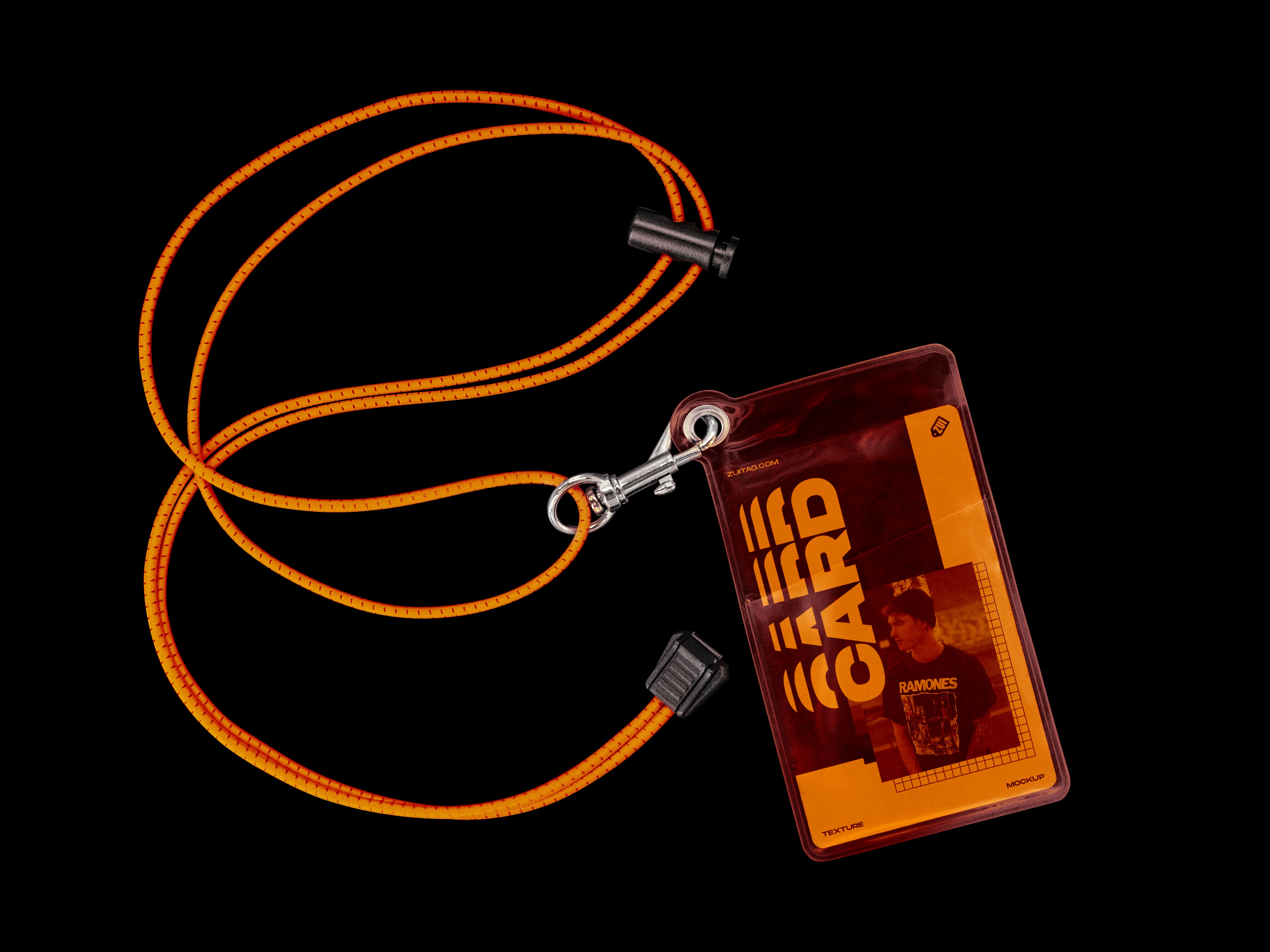 半透明塑料工作牌胸牌和挂绳的样机-PLASTIC ID CARD AND LANYARD MOCKUP