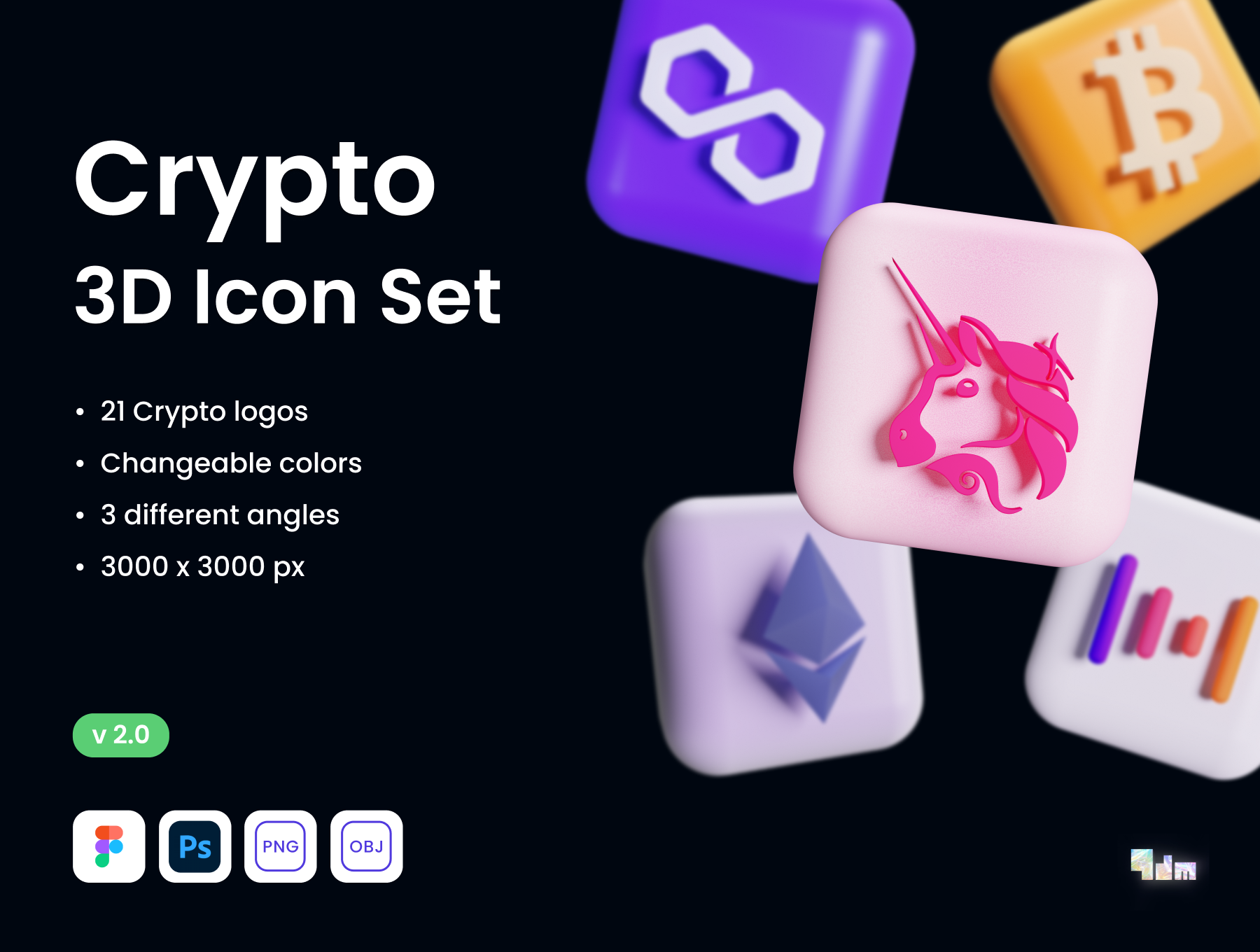 高级加密货币主题3D图标设计素材合集 Crypto 3D Icon Set 9dm