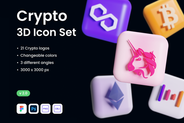 高级加密货币主题3D图标设计素材合集 Crypto 3D Icon Set 9dm