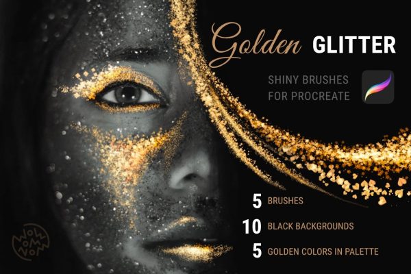 金色亮片闪光的procreate图案笔刷和色卡素材Golden Glitter Procreate Brushes