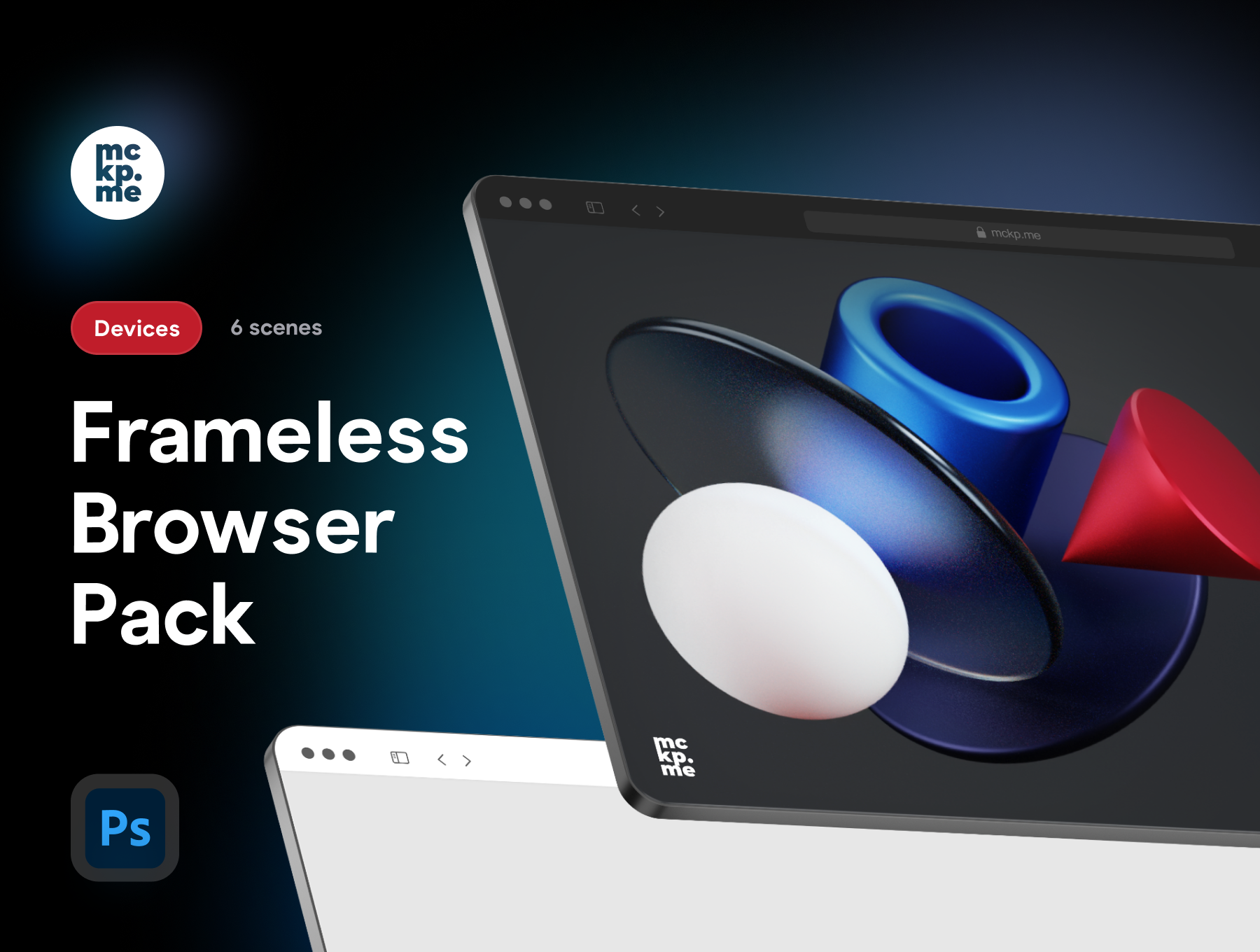无边框3D网页浏览器web设计展示样机Frameless Browser Pack