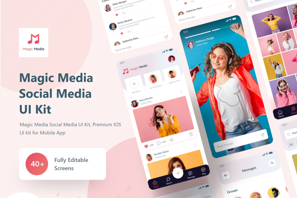 音乐短视频社交平台iOS app界面UI设计模板Magic Media Social Media UI Kit