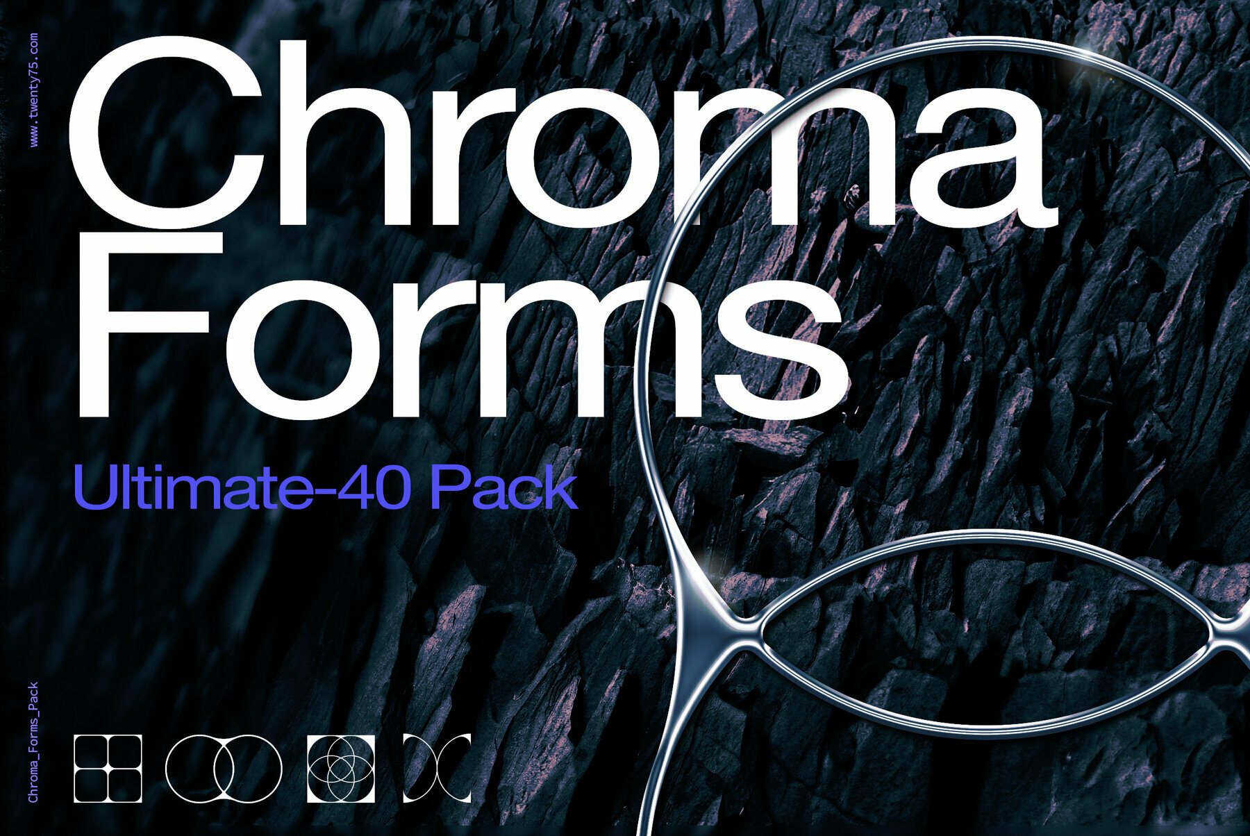 40款潮流3D镀铬金属光泽效果几何图标设计PS样式模板素材 Chroma Forms Ultimate-40 Pack