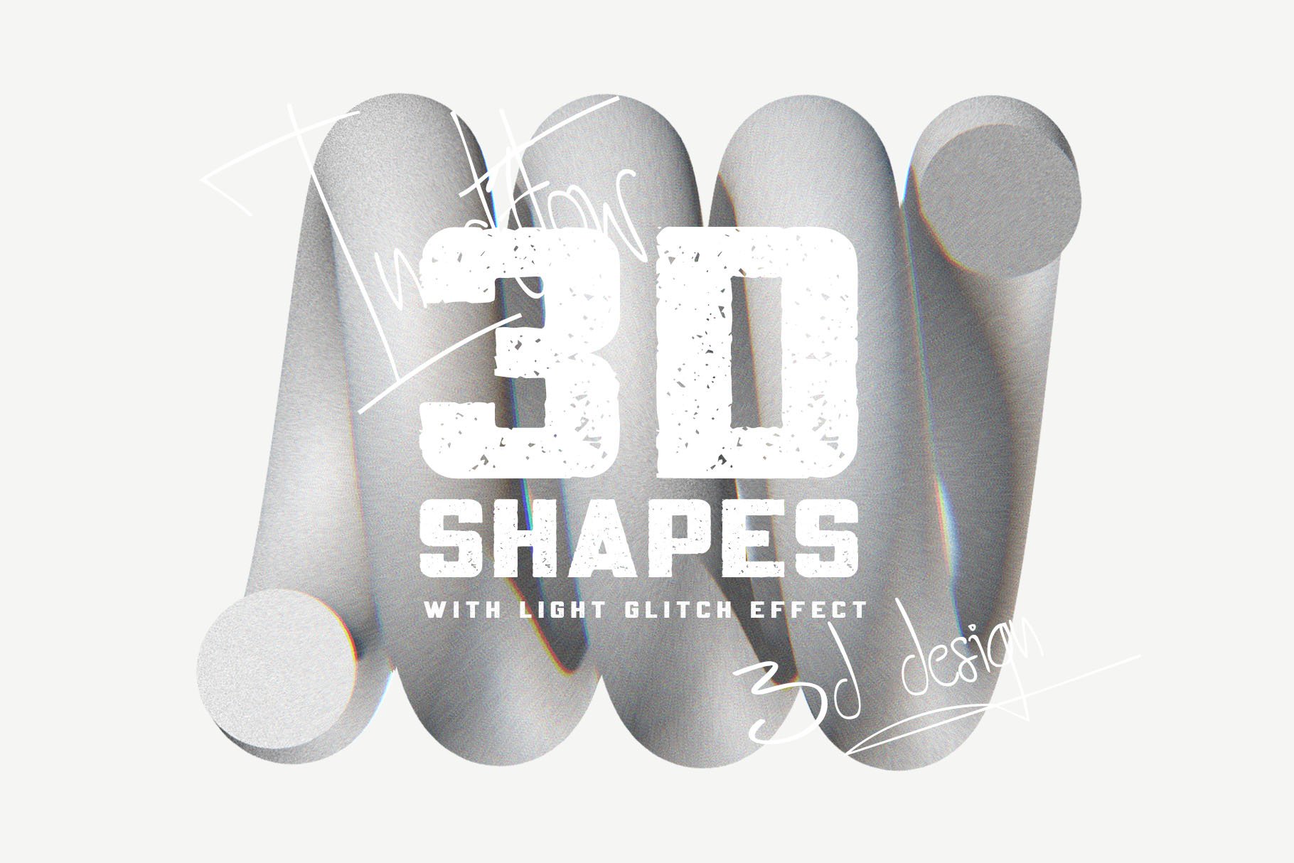 16款抽象3D立体艺术带毛刺效果PNG几何图形素材3D Shapes With Light Glitch Effect