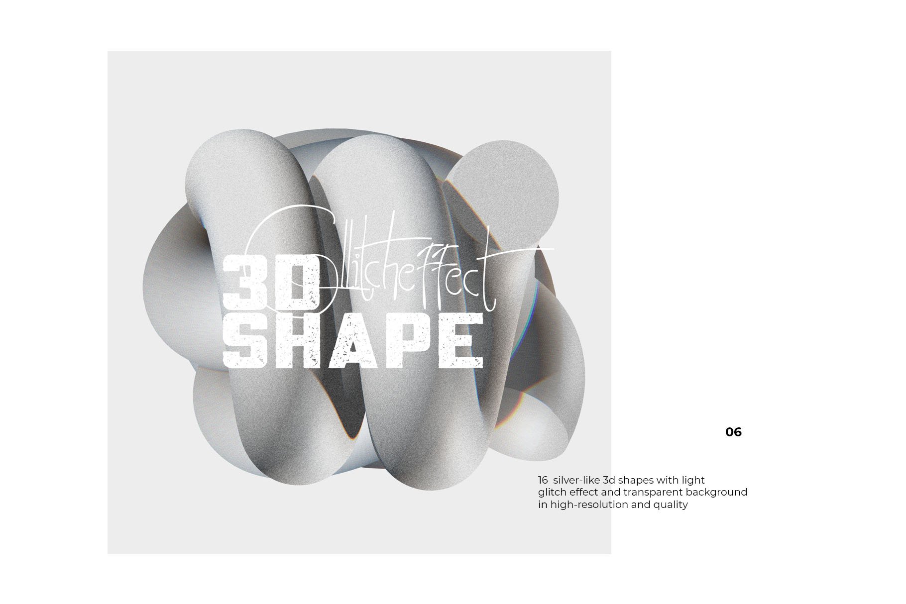 16款抽象3D立体艺术带毛刺效果PNG几何图形素材3D Shapes With Light Glitch Effect