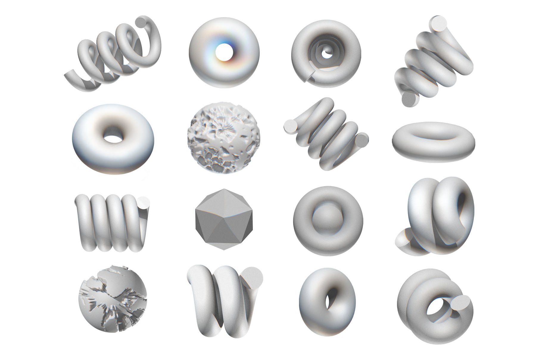 16款抽象3D立体艺术带毛刺效果PNG几何图形素材3D Shapes With Light Glitch Effect