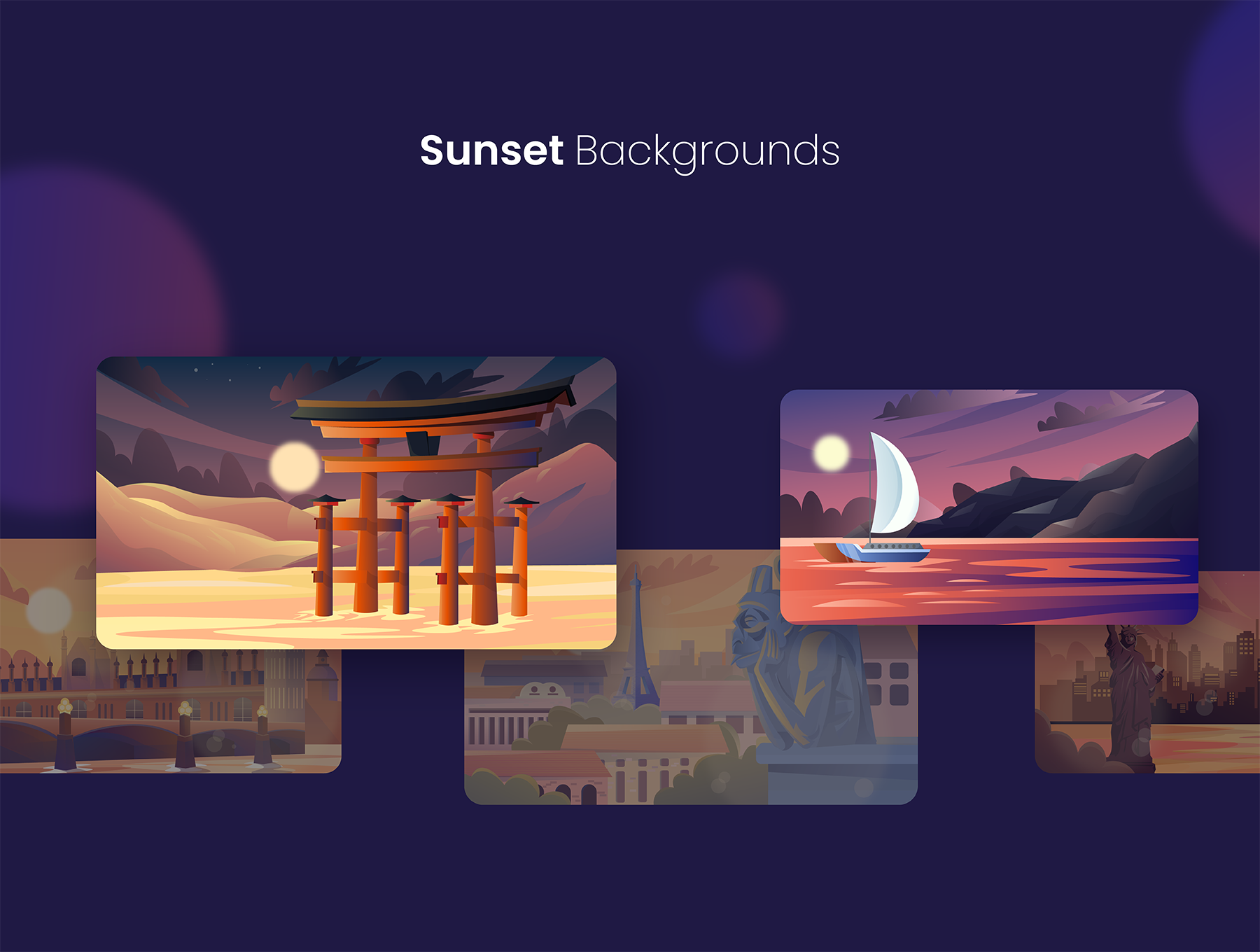 世界自然风景的矢量背景插画素材包Scenic Background Illustration