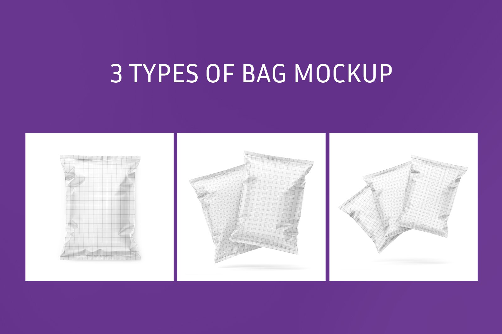 膨化薯片零食包装袋设计展示样机Snack bag mockup set
