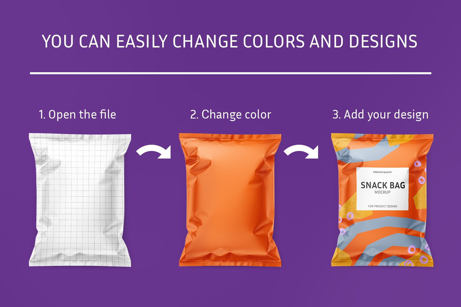 膨化薯片零食包装袋设计展示样机Snack bag mockup set