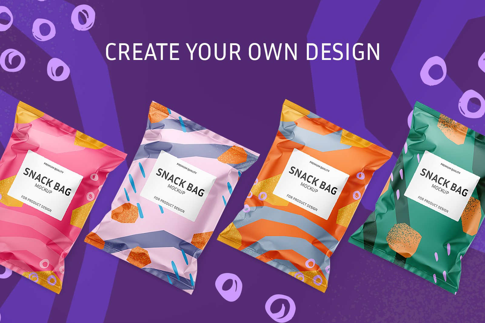 膨化薯片零食包装袋设计展示样机Snack bag mockup set