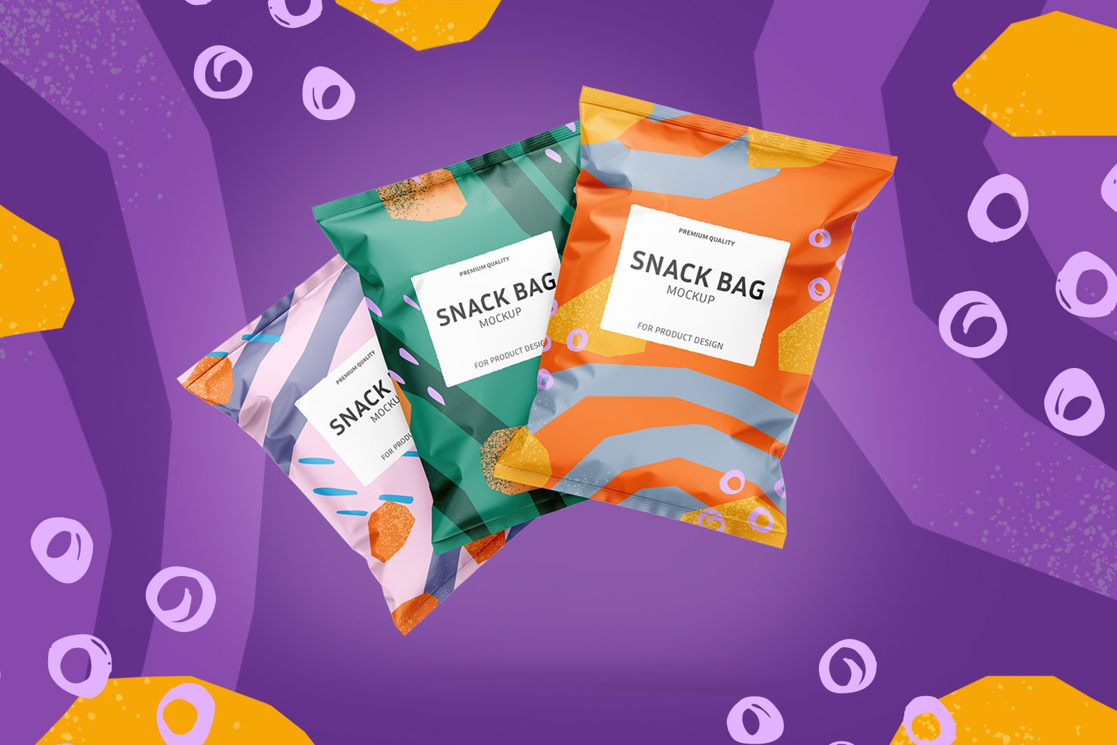 膨化薯片零食包装袋设计展示样机Snack bag mockup set