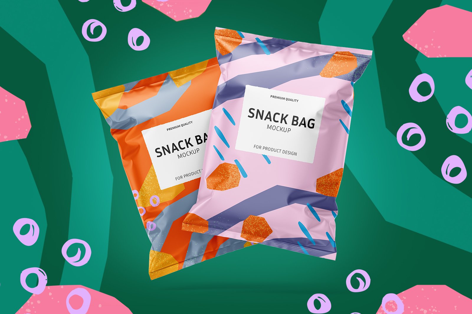 膨化薯片零食包装袋设计展示样机Snack bag mockup set