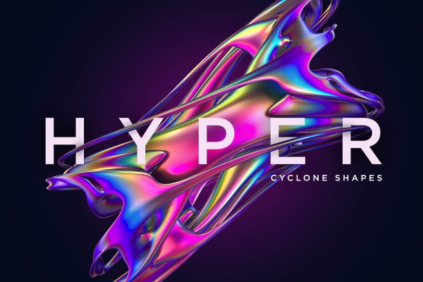 24款潮流抽象彩虹金属全息镭射艺术3D立体图形PNG免抠图片素材 Hyper – Abstract Cyclone Shapes