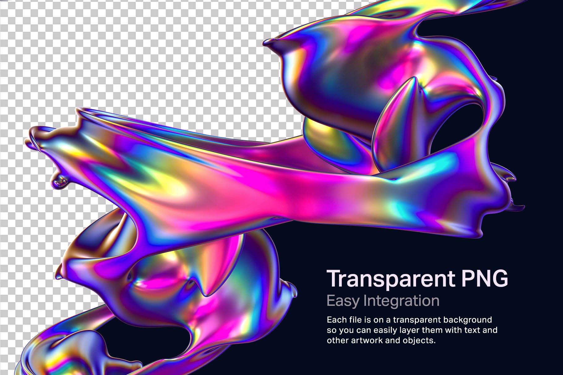 24款潮流抽象彩虹金属全息镭射艺术3D立体图形PNG免抠图片素材 Hyper – Abstract Cyclone Shapes