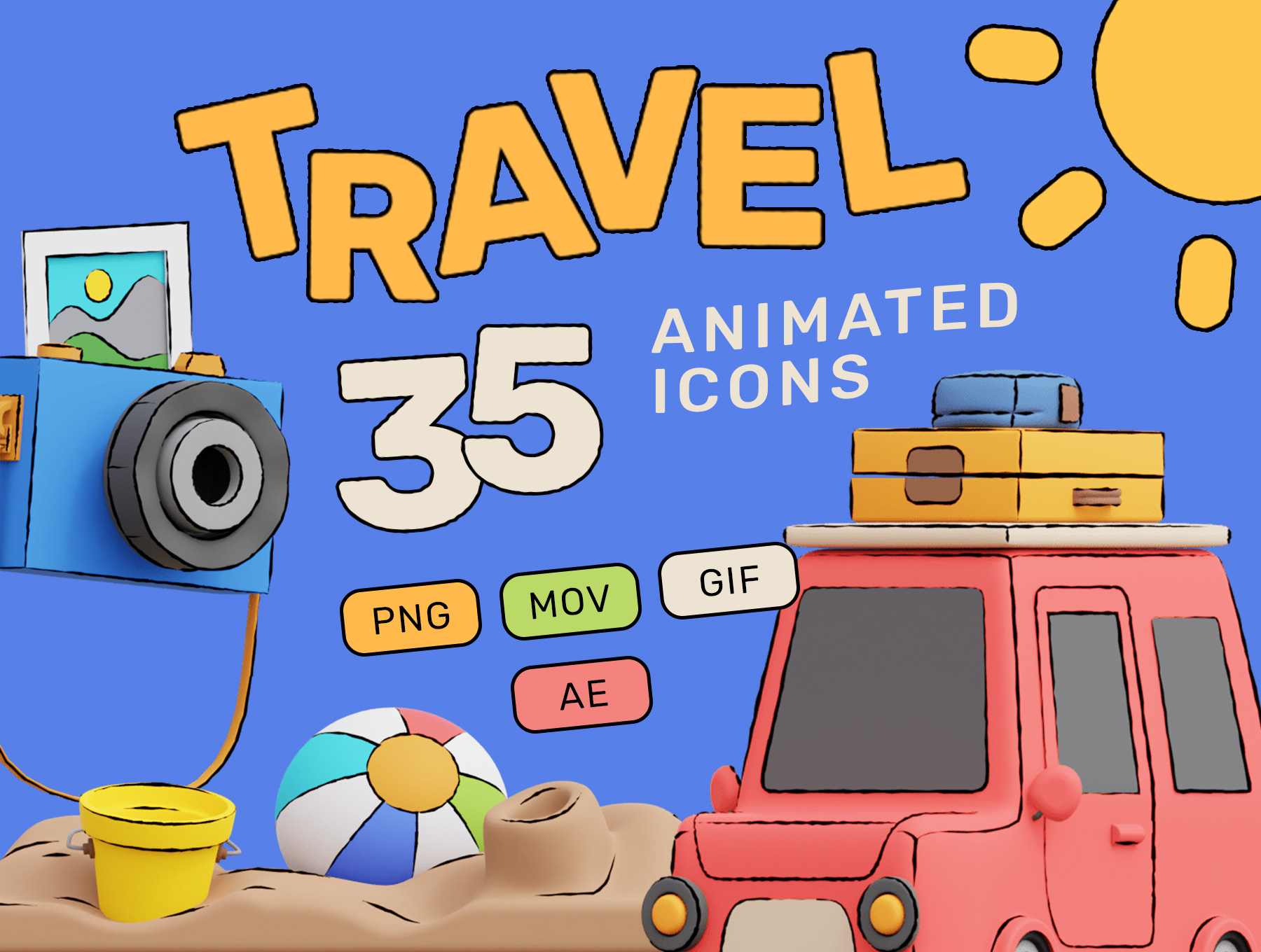 35款旅游公司酒店机票出行预订营销提案矢量卡通动画动态插画Ae模板HOP! Travel 3D Animated Pack