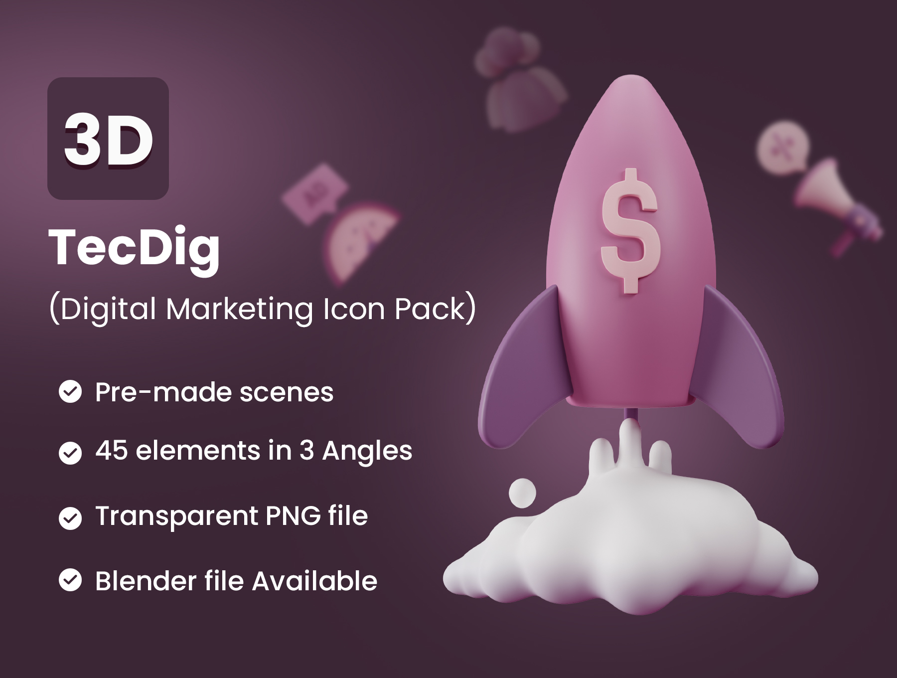 高清数字技术营销3D图标PNG免扣图片设计素材 TecDig – 3D Marketing Icons Pack