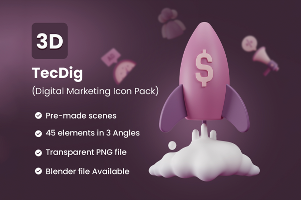 高清数字技术营销3D图标PNG免扣图片设计素材 TecDig – 3D Marketing Icons Pack