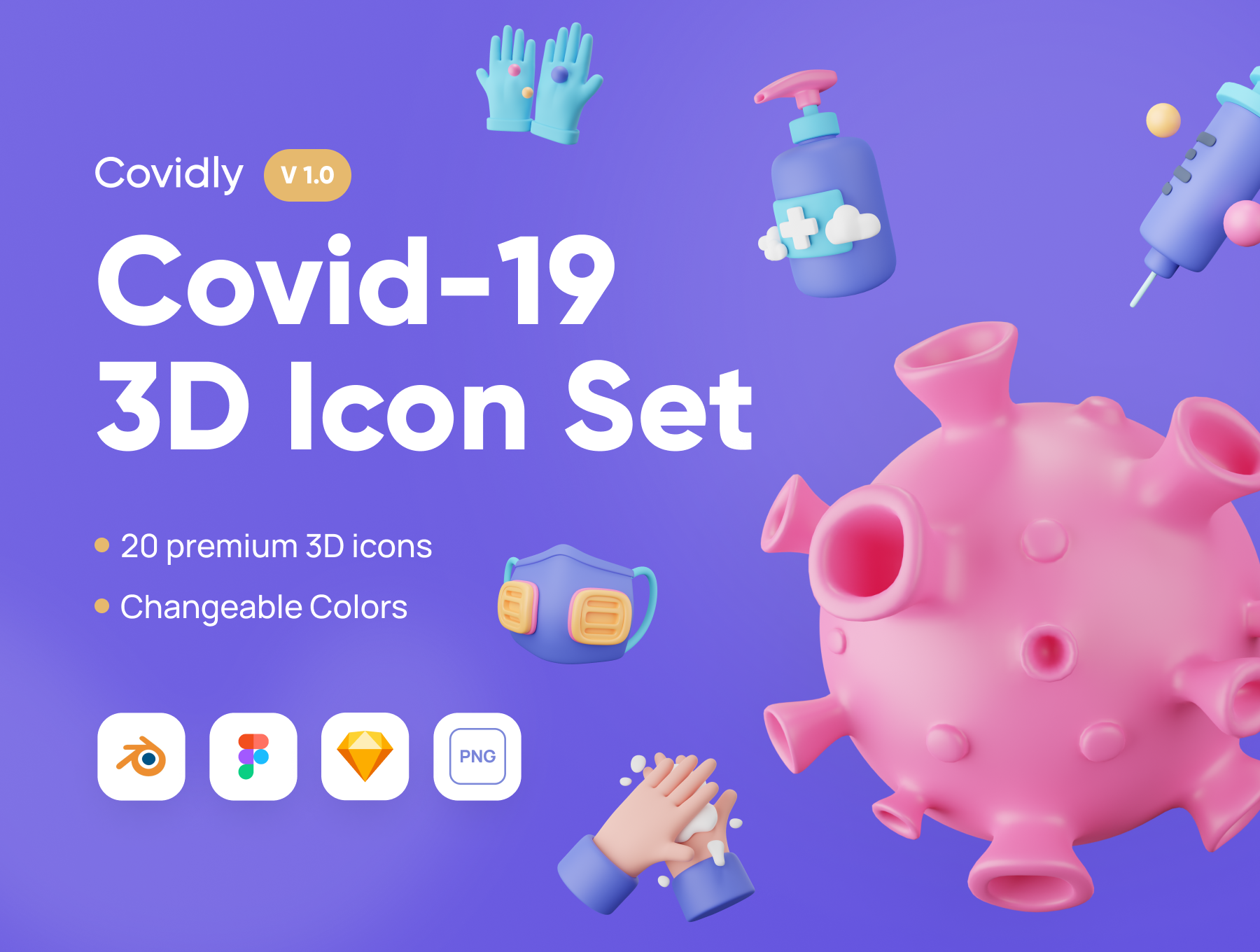 新冠和医疗保健行业的创意3D图标模型Covidly – Covid-19 3D Icon Set