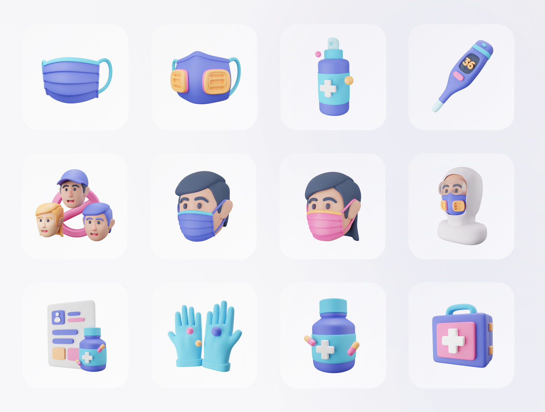 新冠和医疗保健行业的创意3D图标模型Covidly – Covid-19 3D Icon Set