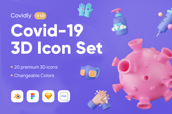 新冠和医疗保健行业的创意3D图标模型Covidly – Covid-19 3D Icon Set