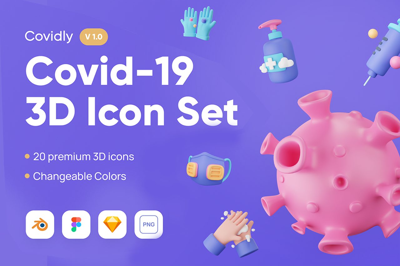 新冠和医疗保健行业的创意3D图标模型Covidly – Covid-19 3D Icon Set _ 果觅网(gooodme)