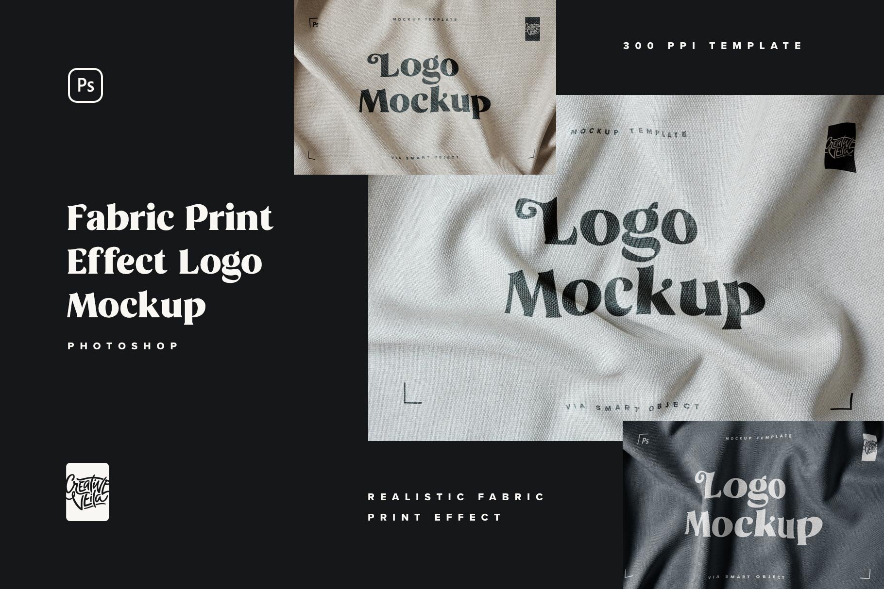 逼真纺织布料褶皱面料效果徽标Logo设计展示样机模板 Fabric Print Logo Mockup Set