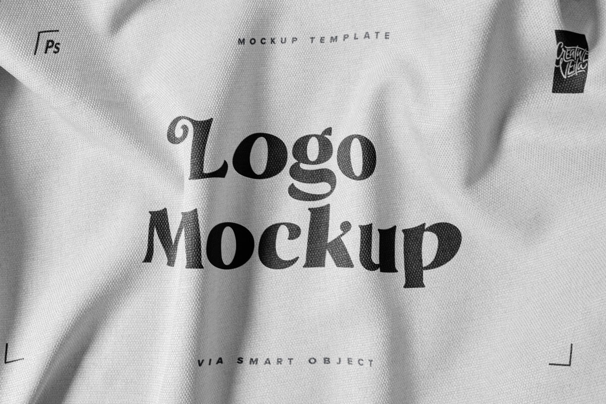 逼真纺织布料褶皱面料效果徽标Logo设计展示样机模板 Fabric Print Logo Mockup Set