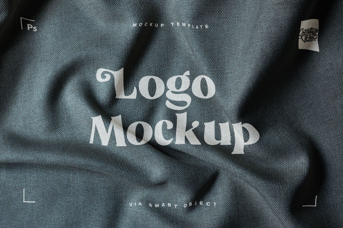 逼真纺织布料褶皱面料效果徽标Logo设计展示样机模板 Fabric Print Logo Mockup Set