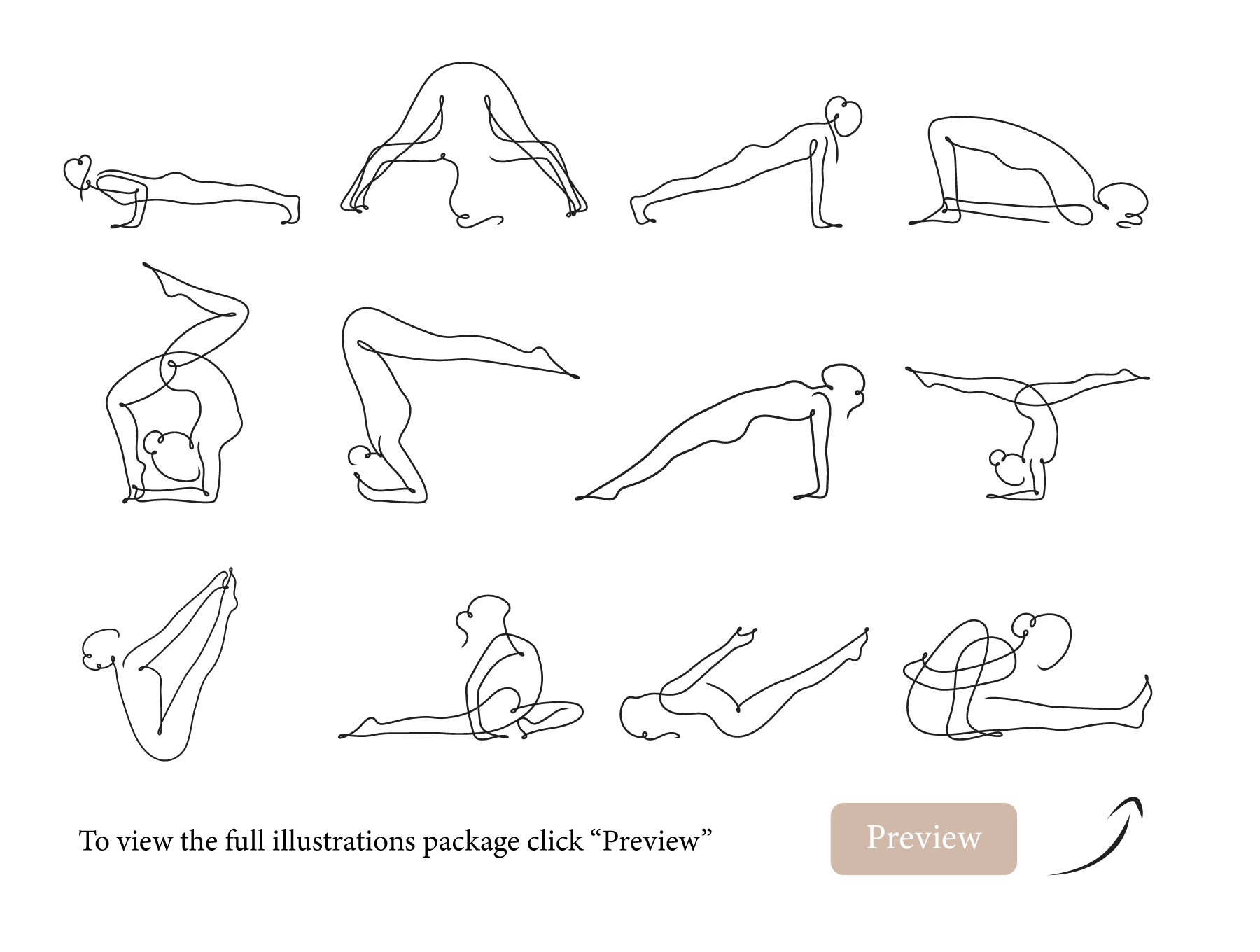 43个优雅瑜伽姿势矢量插画线稿图 Yoga Continuous Line Illustrations