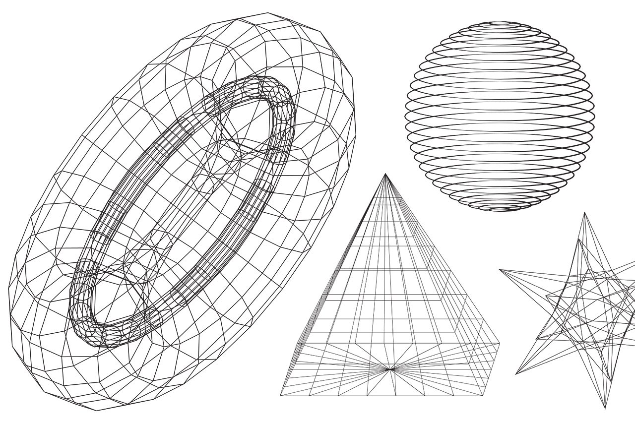 30款抽象3D网格波形线框装饰纹理背景矢量设计素材30 Wireframe Vectors Pack