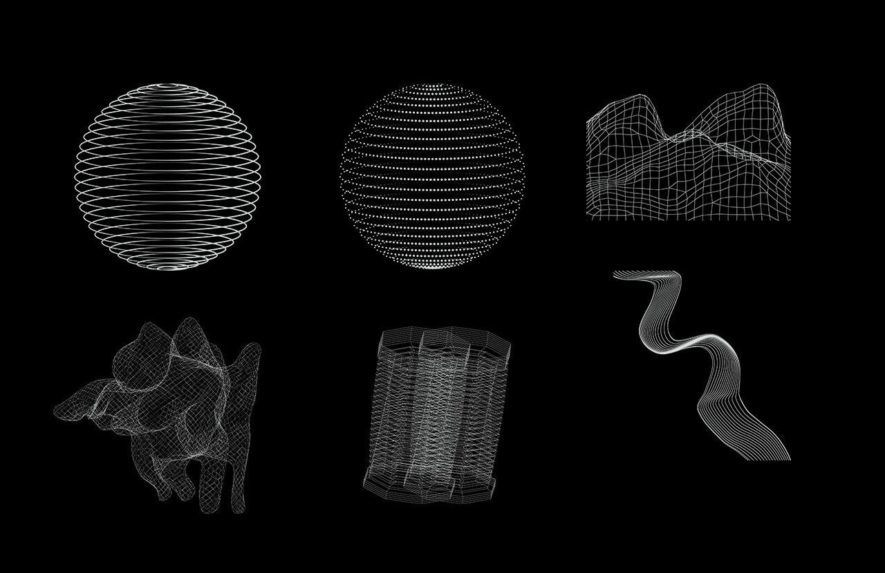 30款抽象3D网格波形线框装饰纹理背景矢量设计素材30 Wireframe Vectors Pack