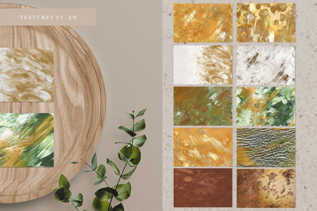 20款金色抽象艺术绘画颜料油画背景素材20 Golden Spring Acrylic Textures