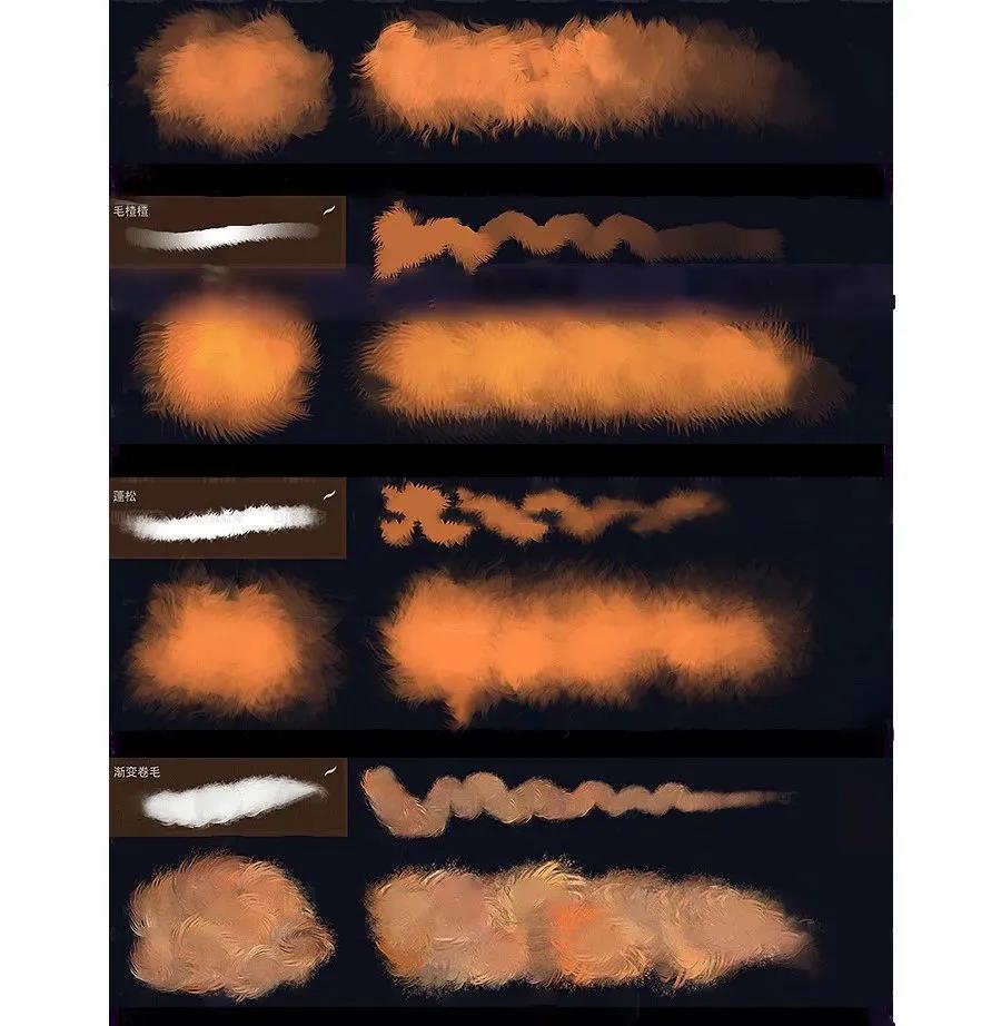 31款逼真的动物纤维毛发笔刷Procreate/PS