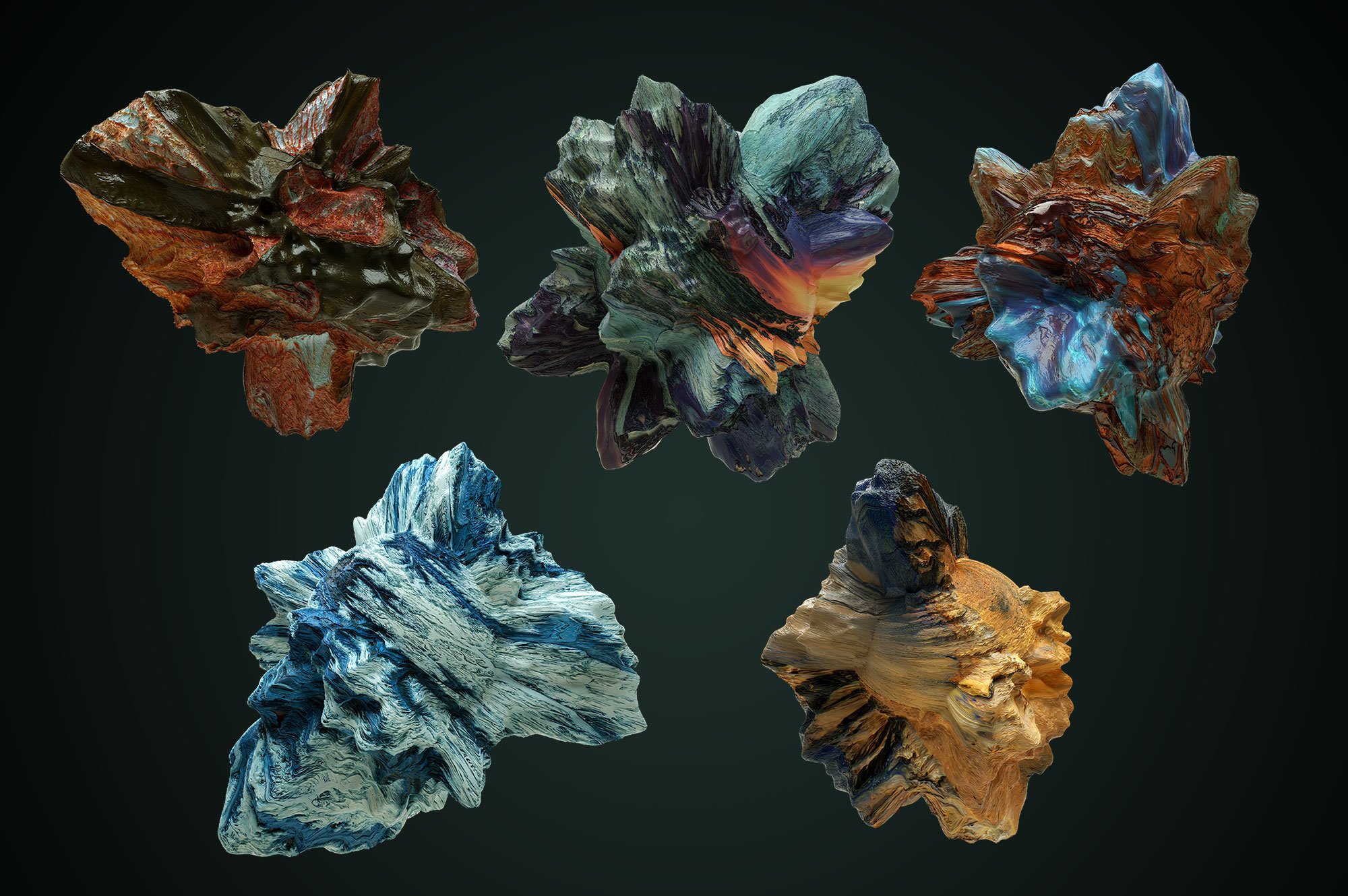 10款混合油漆矿石有机图案3D纹理&PS笔刷