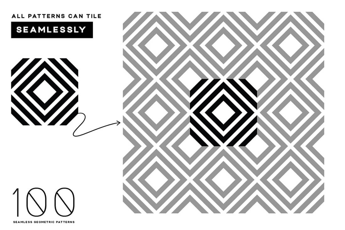 100个时尚高端抽象新孟菲斯风格的几何图形无缝背景底纹纹理集合