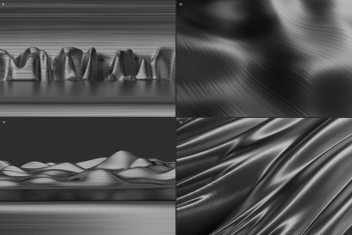 12款抽象银色3D渲染流体波浪线背景素材