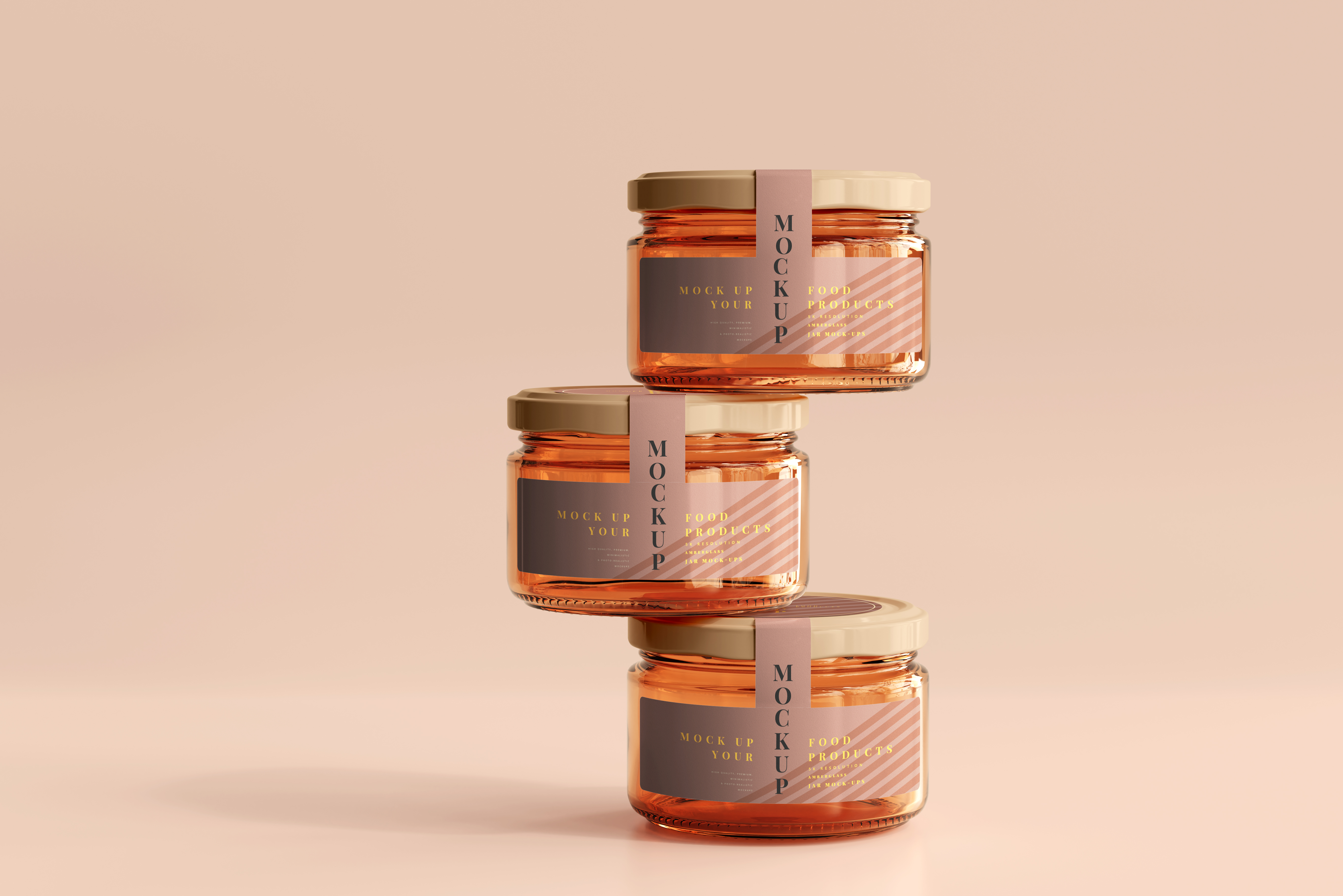 时尚果酱蜂蜜食品玻璃瓶标签设计PSD样机模板