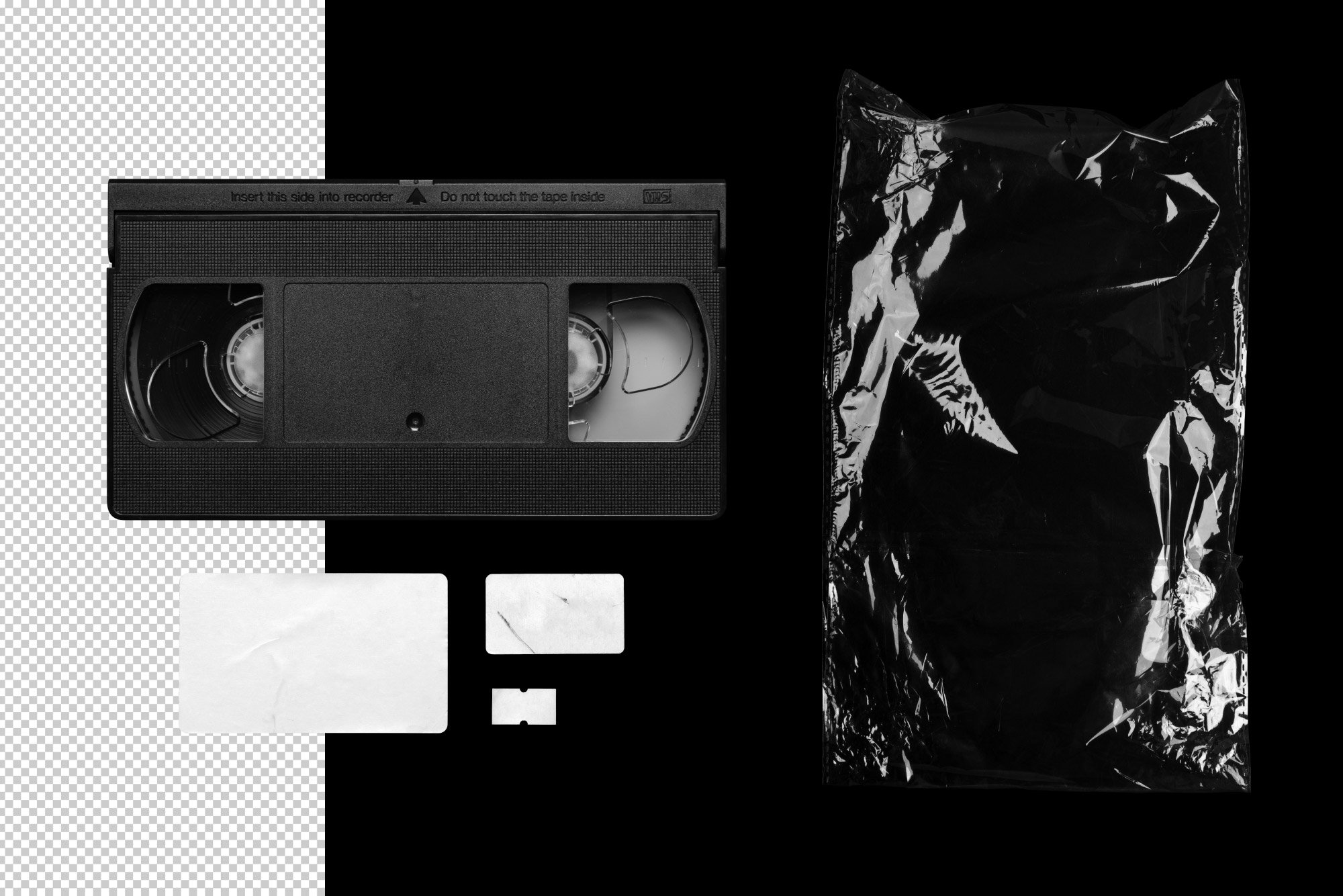 潮流复古磁带透明塑料包装袋样机模板 Video Cassette Mockup