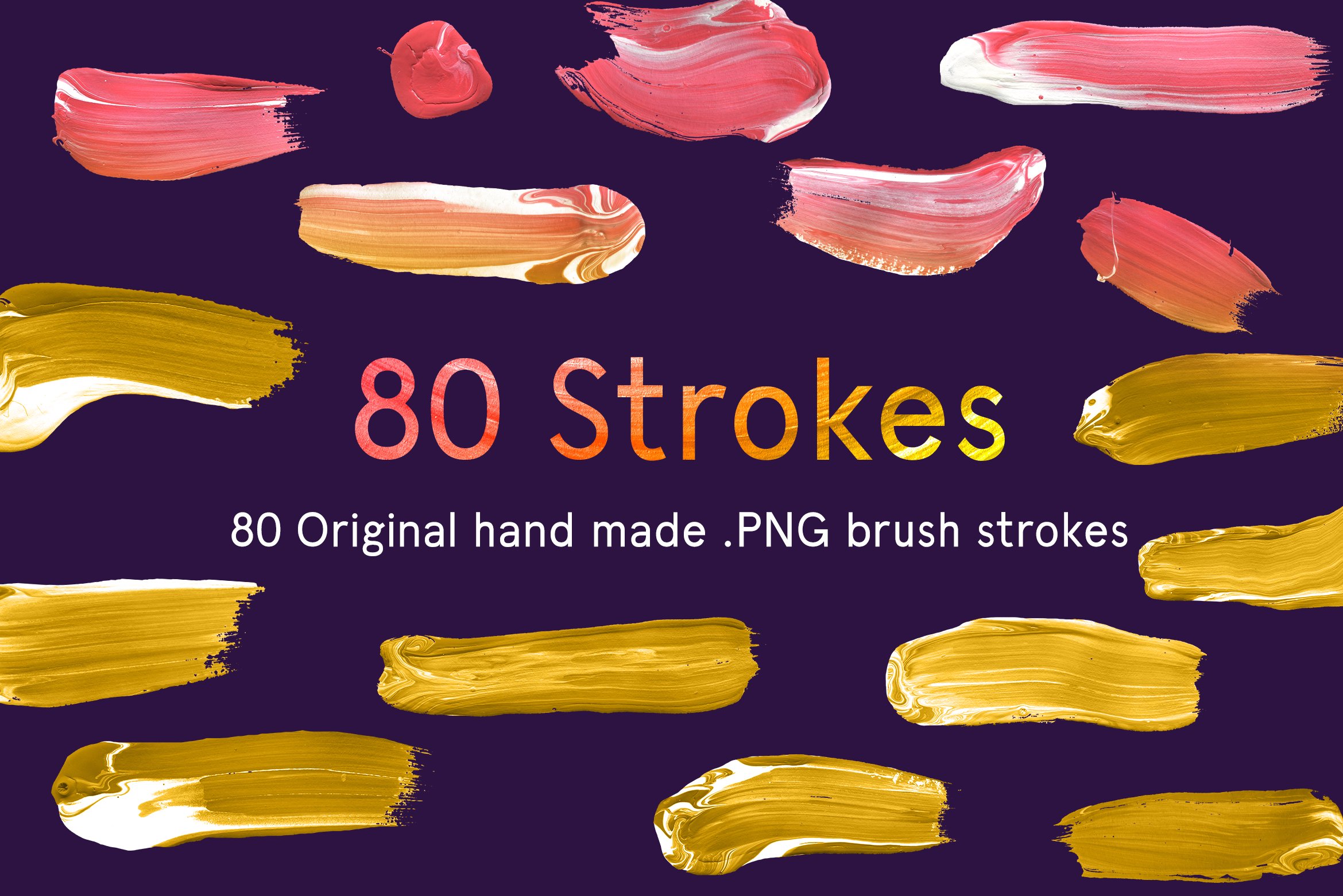 80个高清油漆绘画丙烯酸笔刷笔触图片素材 Paint Brush Strokes