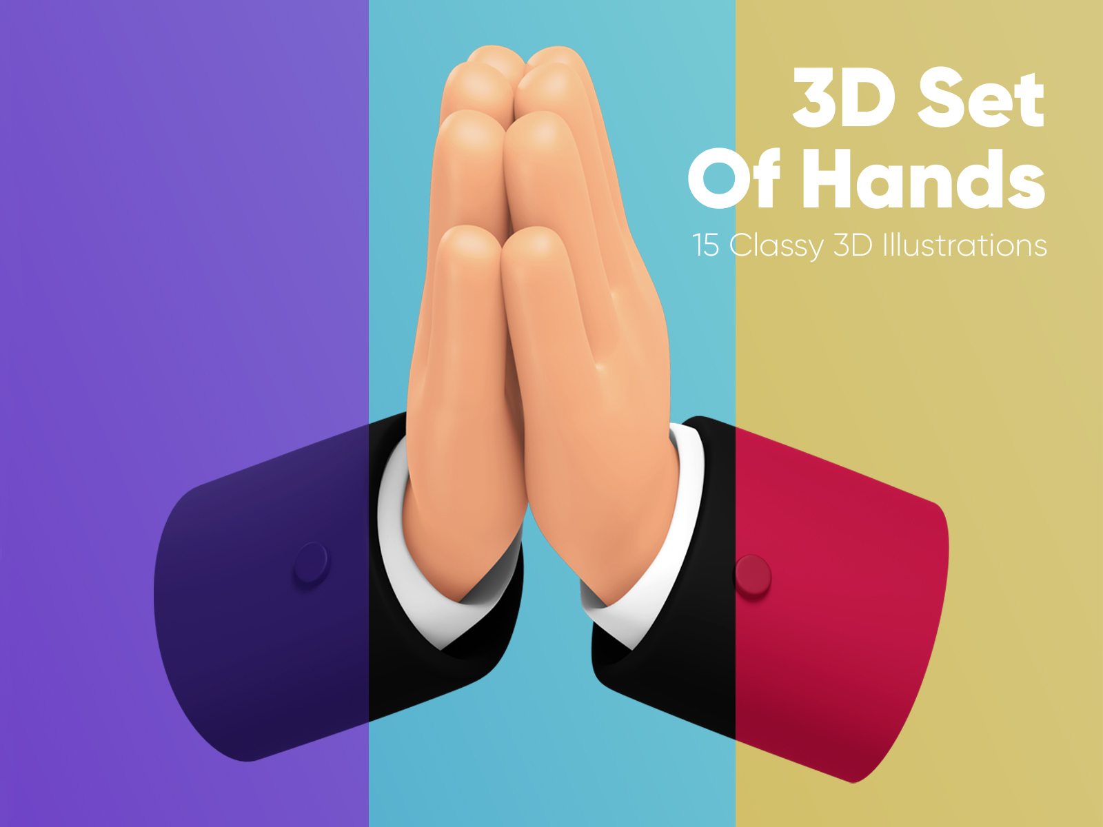 15个卡通Q版3D手势设计素材PSD&PNG格式3D set of hands