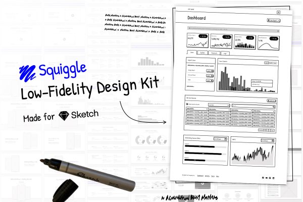 低保真仿打印效果公司平台网站线框图UI组件设计模板Squiggle Low-Fidelity Design Kit