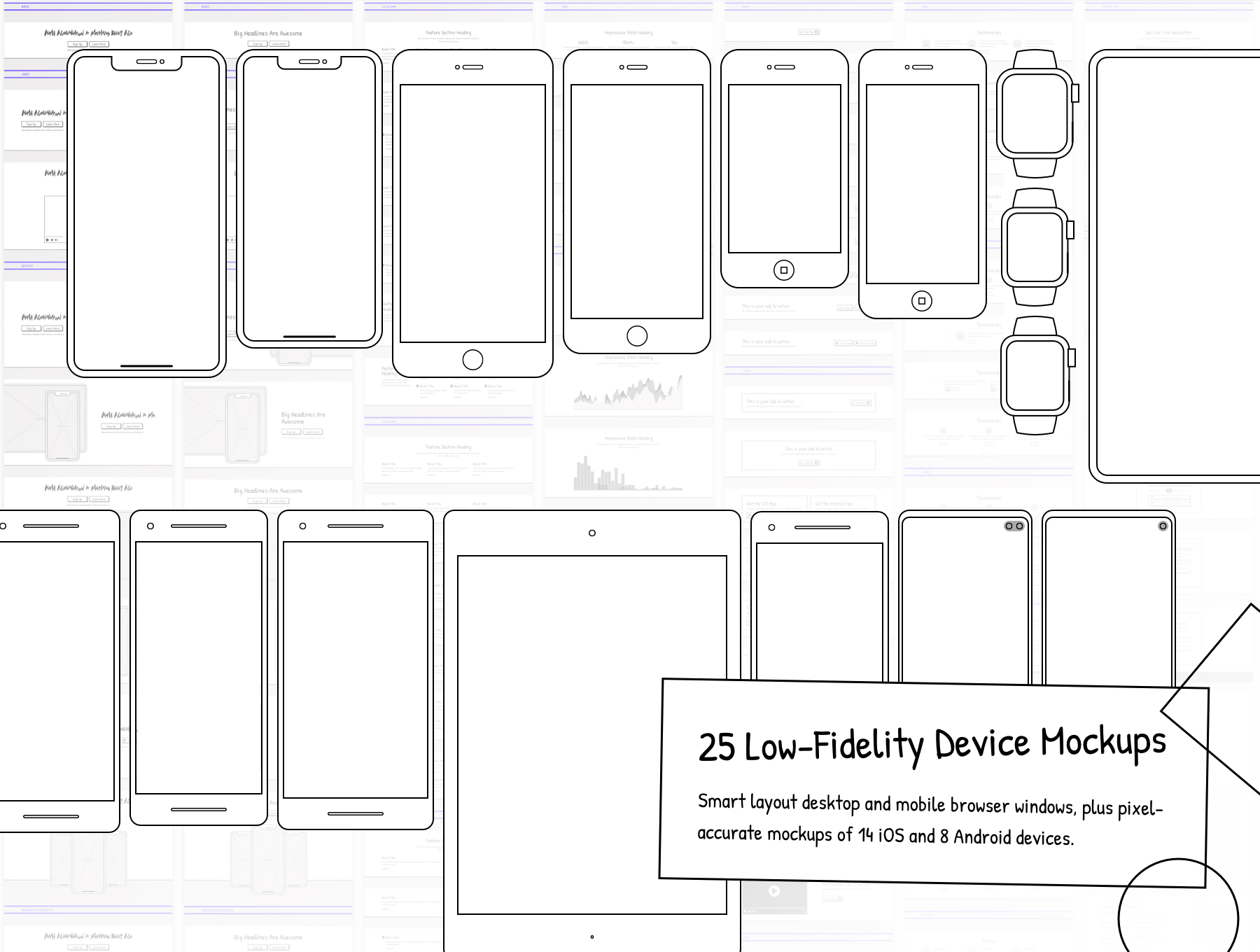 低保真仿打印效果公司平台网站线框图UI组件设计模板Squiggle Low-Fidelity Design Kit