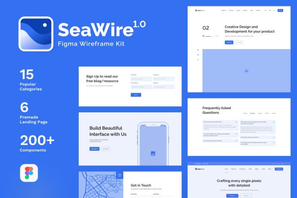 Figma网页线框图设计模板SeaWire  Figma Wireframe Kit for Website