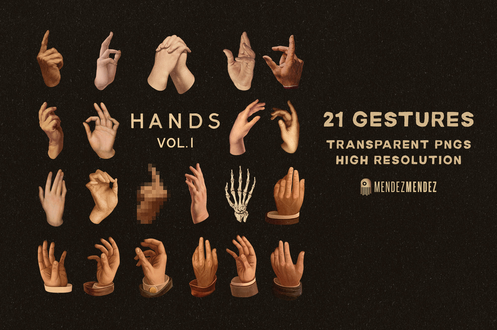 26款可商用潮流复古手势插画素材合集26 Hand Gestures Set