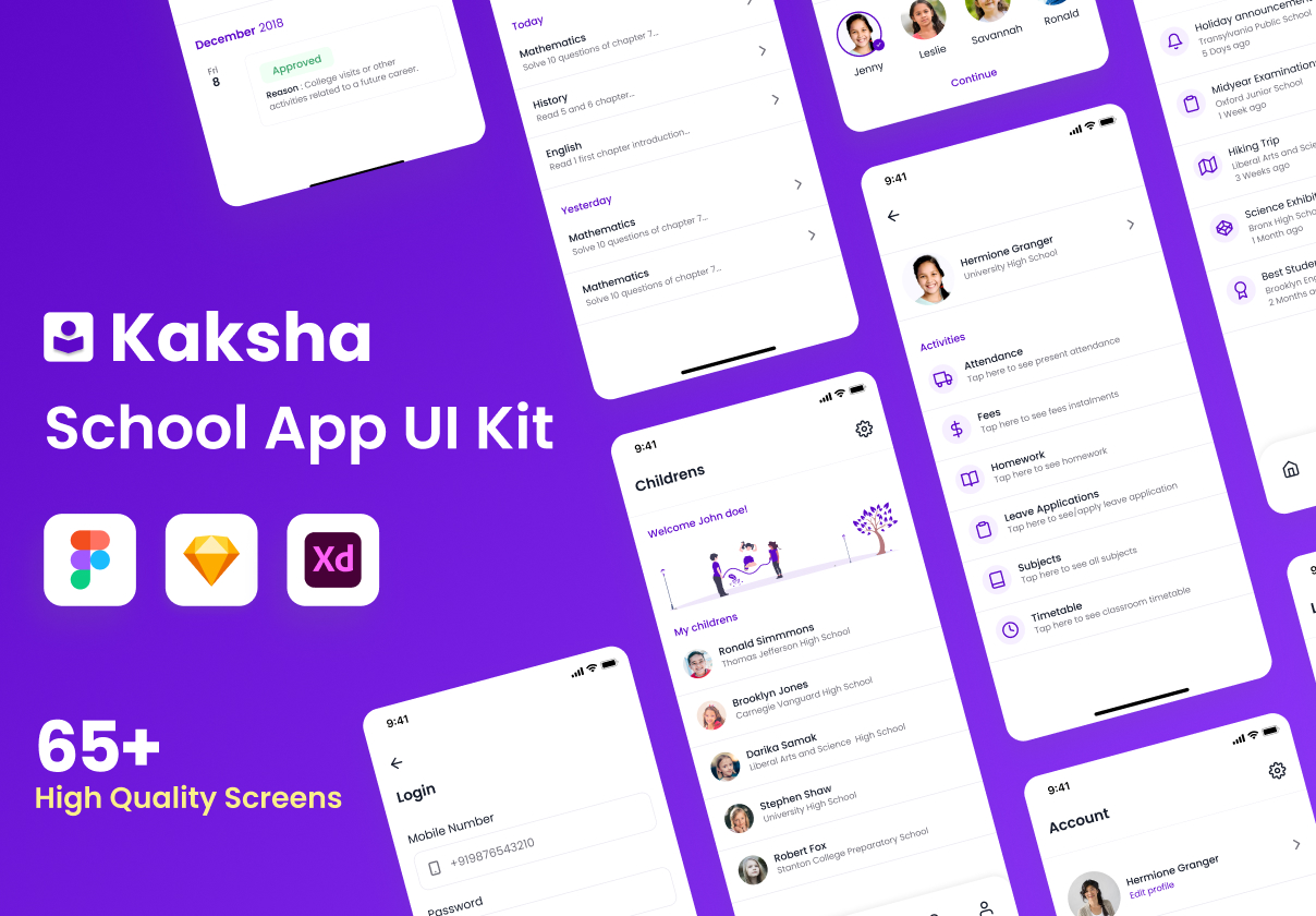 校园师生家长交流平台用户界面ui设计UI模版Kaksha – School App UI Kit