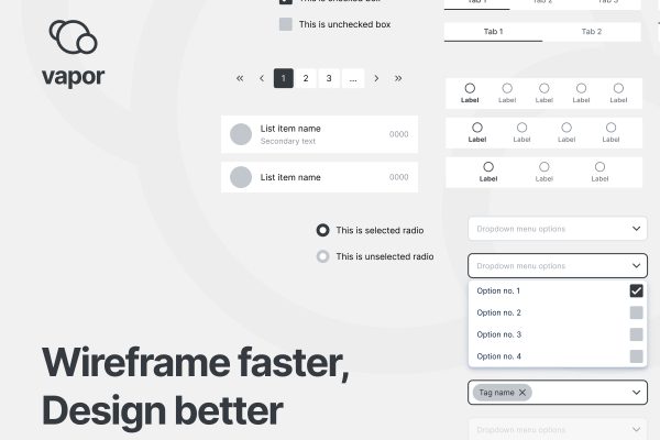 多用途的原型设计线框图元素组件 Vapor – Wireframing Library