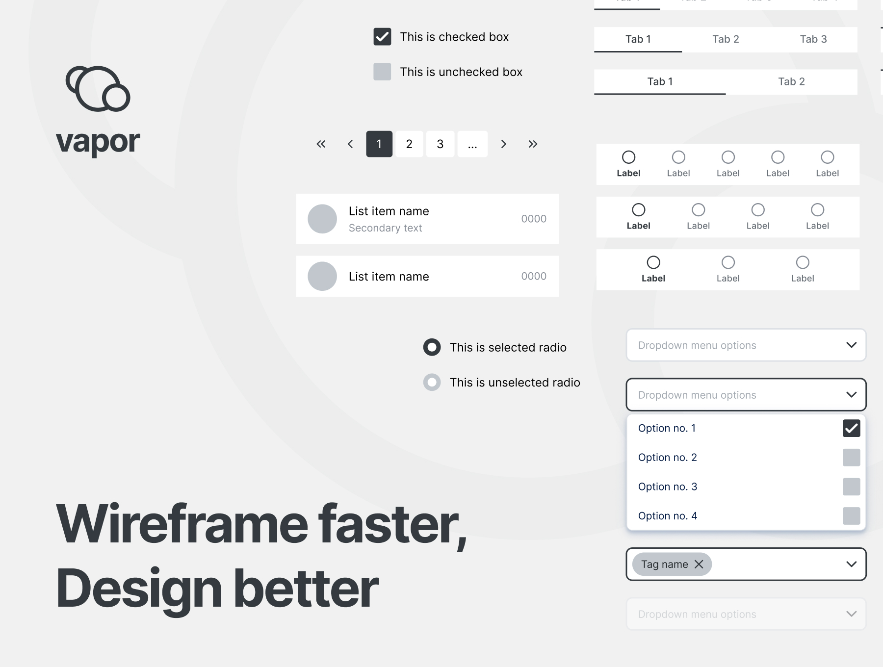 多用途的原型设计线框图元素组件 Vapor – Wireframing Library