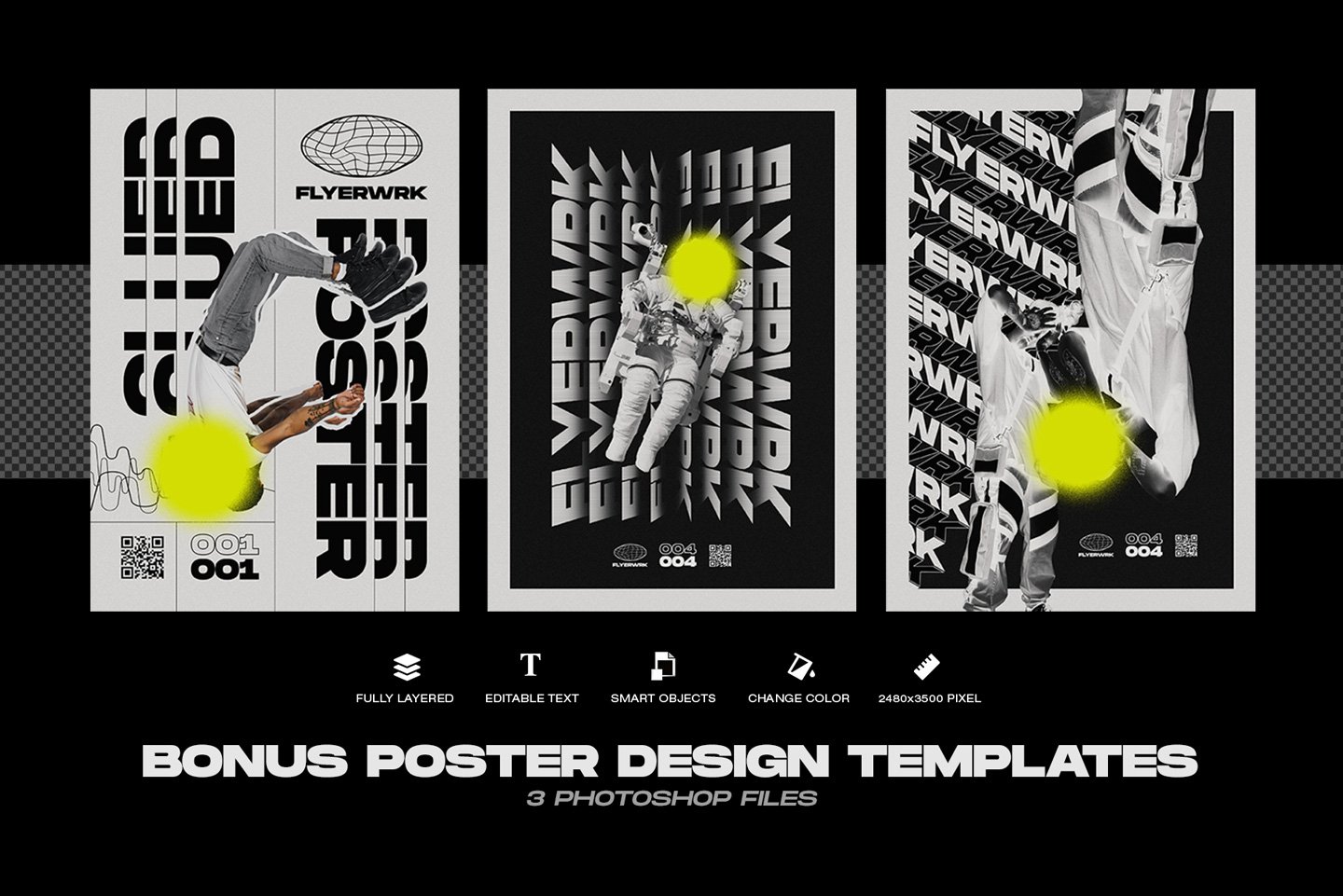 544 潮流街头胶合褶皱做旧海报设计贴图展示样机模板PS素材 Flyerwrk – Glued Poster Textures