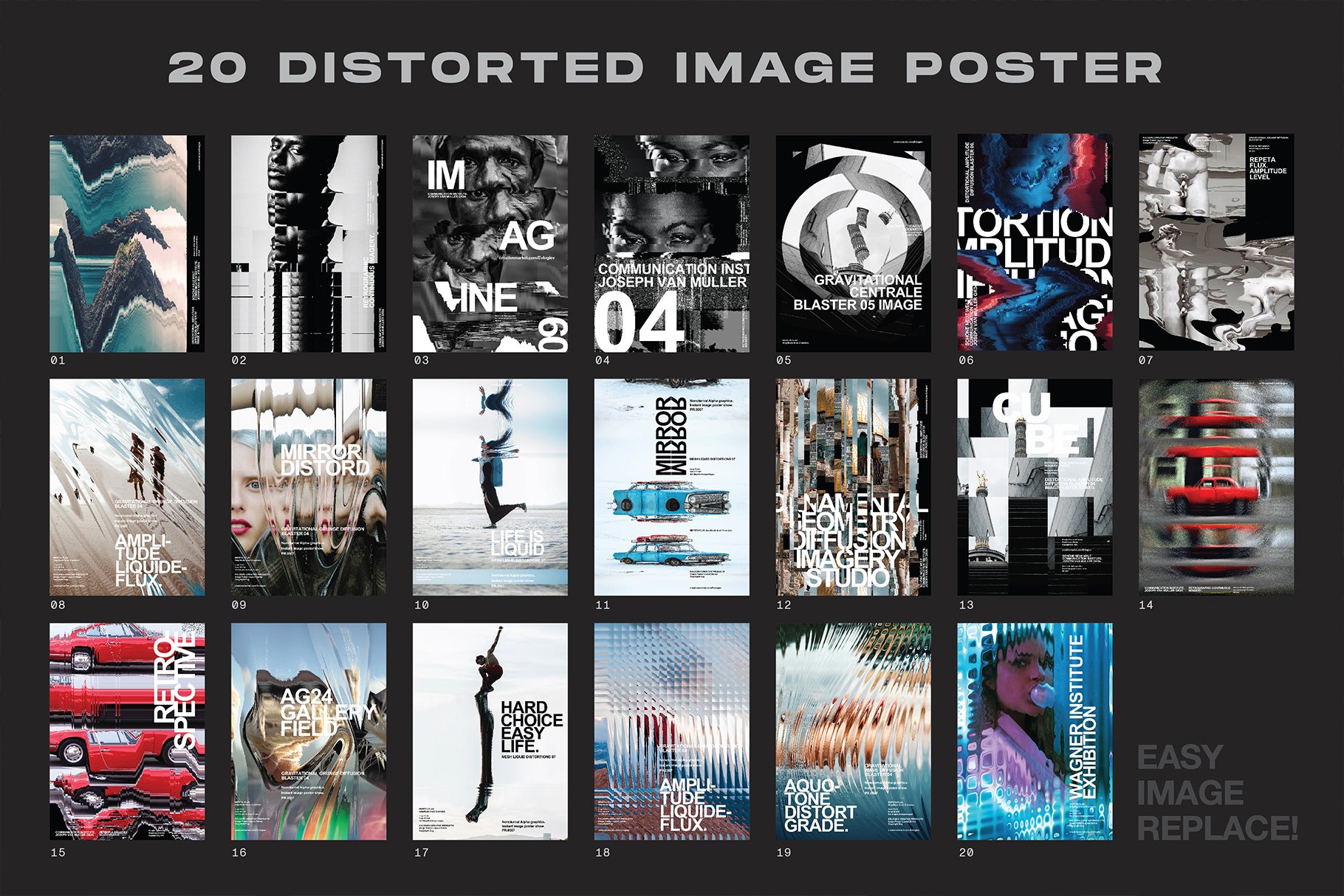 扭曲故障图像处理海报样机DISTORTED IMAGE POSTERS